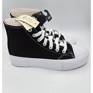 No Boundaries Women's Platform Lace Up High Top Canvas Sneakers - Black Size 8